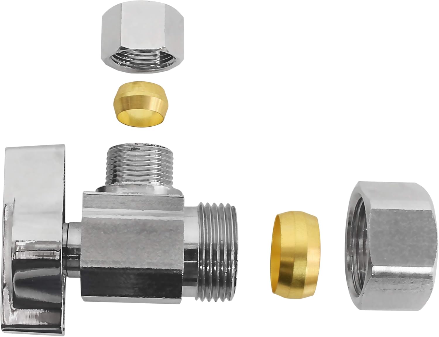 5 Pack Miiflex Heavy Duty 1/4 Turn Angle Shut Off Valve 1/2" NOM Comp Inlet x 3/8" OD Outlet Chrome Plated Brass