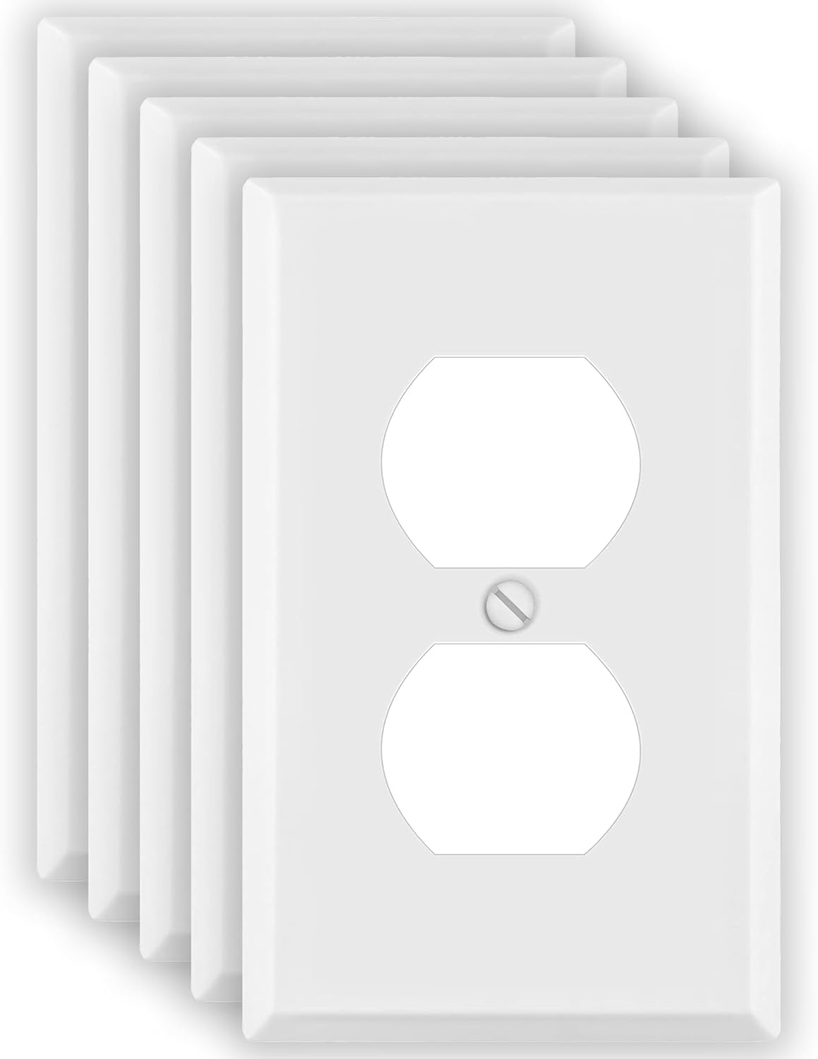 5 Pack of Airmont One Gang Duplex Receptacle Cover Plates, White Painted Metal, 4.50" x 2.76", Unbreakable and Corrosive Resistant