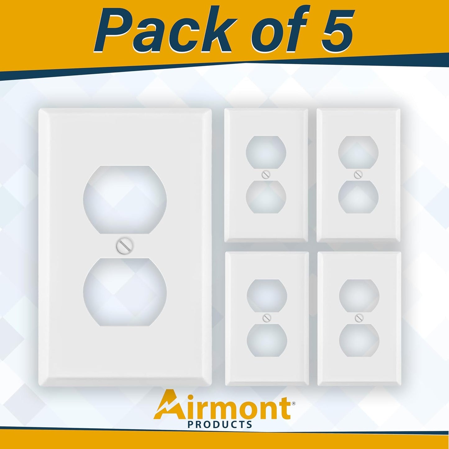 5 Pack of Airmont One Gang Duplex Receptacle Cover Plates, White Painted Metal, 4.50" x 2.76", Unbreakable and Corrosive Resistant