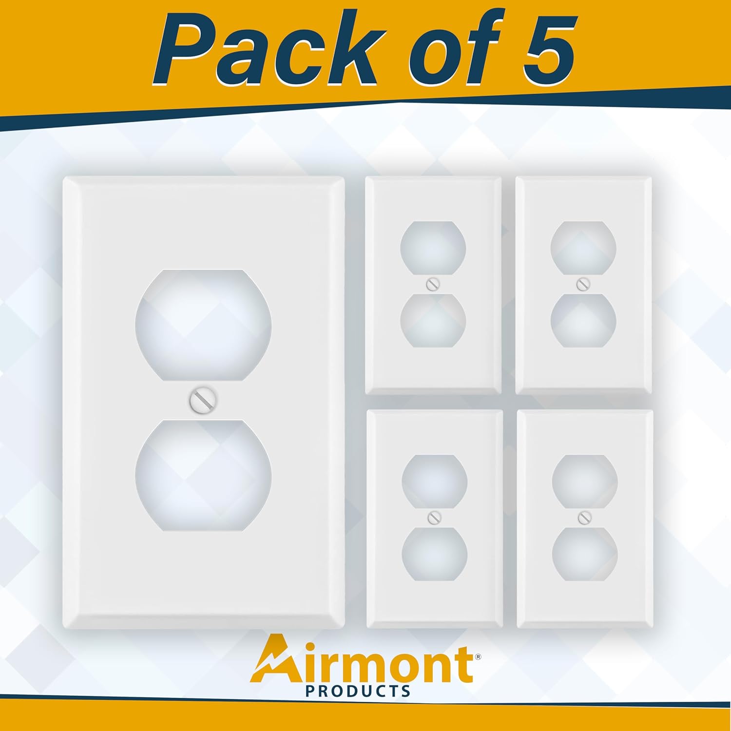 5 Pack of Airmont One Gang Duplex Receptacle Cover Plates, White Painted Metal, 4.50" x 2.76", Unbreakable and Corrosive Resistant