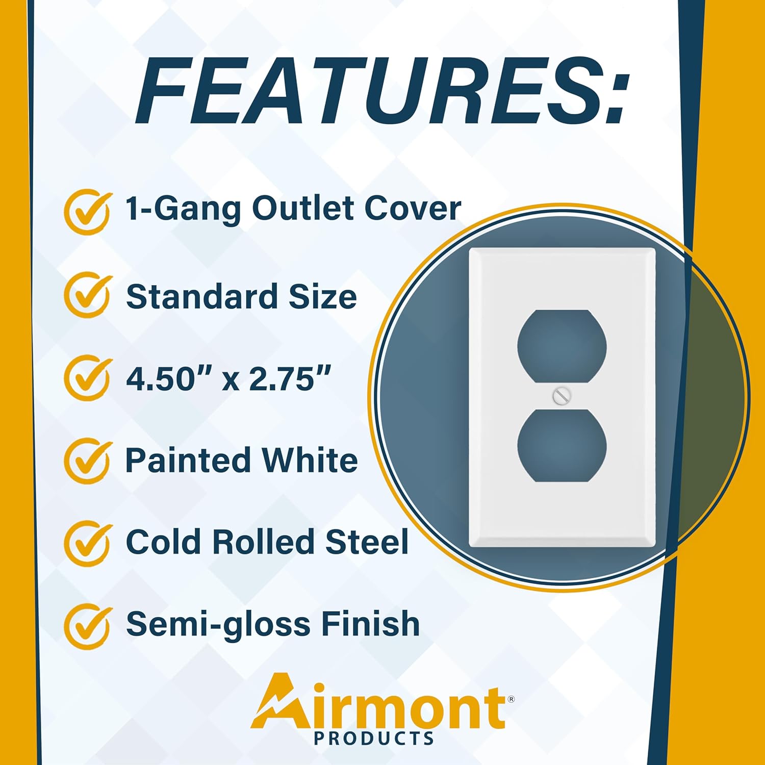 5 Pack of Airmont One Gang Duplex Receptacle Cover Plates, White Painted Metal, 4.50" x 2.76", Unbreakable and Corrosive Resistant