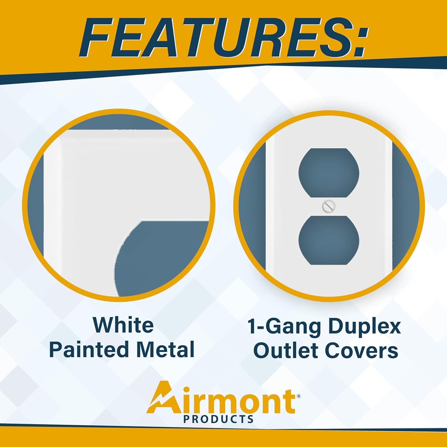 5 Pack of Airmont One Gang Duplex Receptacle Cover Plates, White Painted Metal, 4.50" x 2.76", Unbreakable and Corrosive Resistant