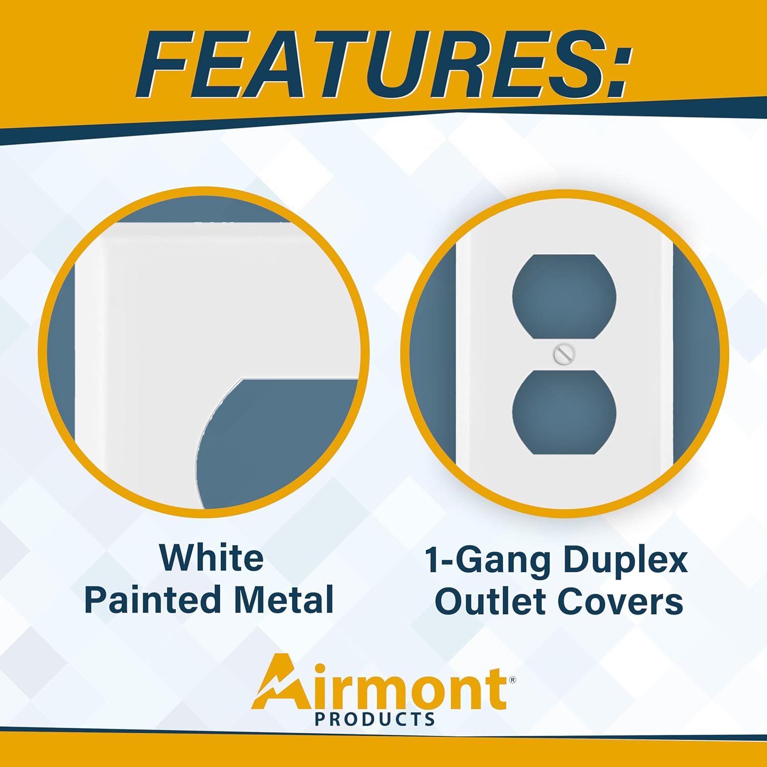 5 Pack of Airmont One Gang Duplex Receptacle Cover Plates, White Painted Metal, 4.50" x 2.76", Unbreakable and Corrosive Resistant