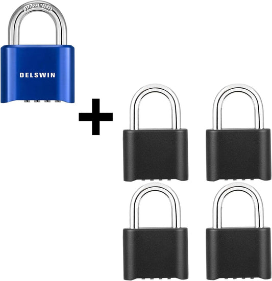 5 Pack of DELSWIN Heavy Duty Combination Padlocks for Outdoor, School Gym Lockers, Fences, Sheds, Gates