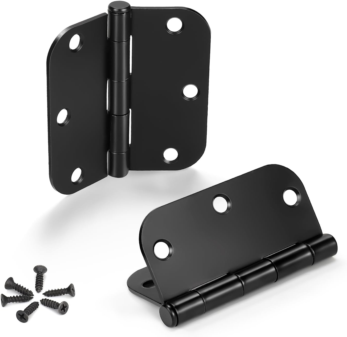 5 Pack of KNOBWELL Matte Black Door Hinges - 3.5" x 3.5" Interior Hinges for Doors with 5/8" Radius Corners