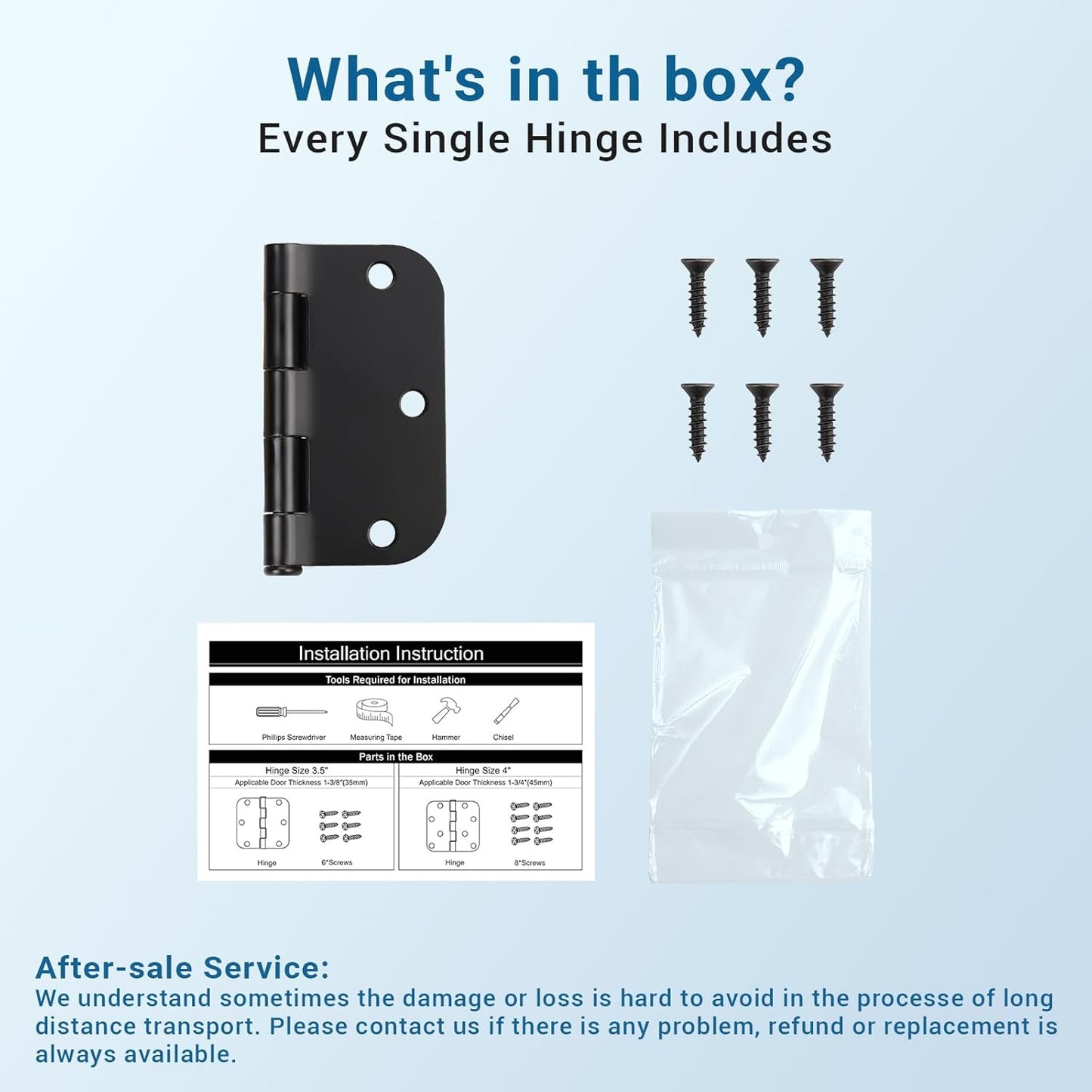 5 Pack of KNOBWELL Matte Black Door Hinges - 3.5" x 3.5" Interior Hinges for Doors with 5/8" Radius Corners