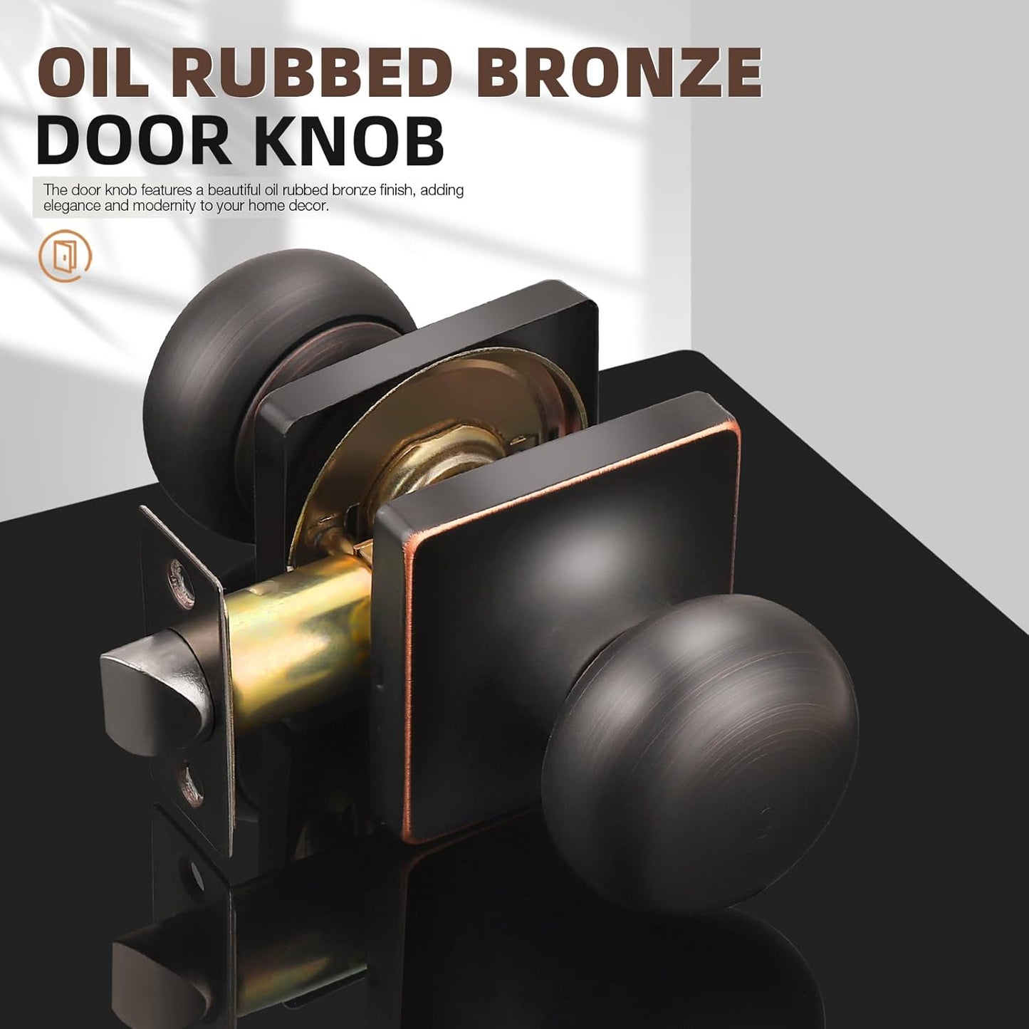 5 Pack Oil Rubbed Bronze Passage Door Knobs for Interior Closet Doors - Square Keyless Design with Lock, Round Passage Knob