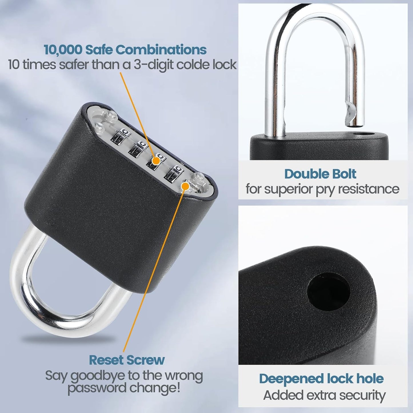 5 Pack Outdoor Waterproof Combination Locks - Heavy Duty Padlocks with Hardened Steel Shackle for Gym Locker, Storage, Shed, Fence, Gate - Black 4-Digit Combo Locks