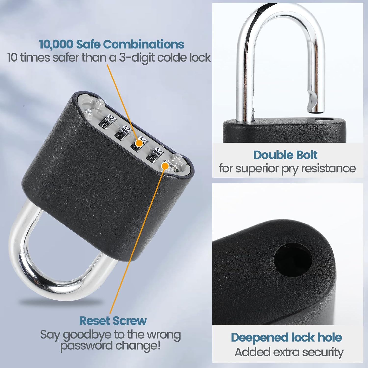 5 Pack Outdoor Waterproof Combination Locks - Heavy Duty Padlocks with Hardened Steel Shackle for Gym Locker, Storage, Shed, Fence, Gate - Black 4-Digit Combo Locks