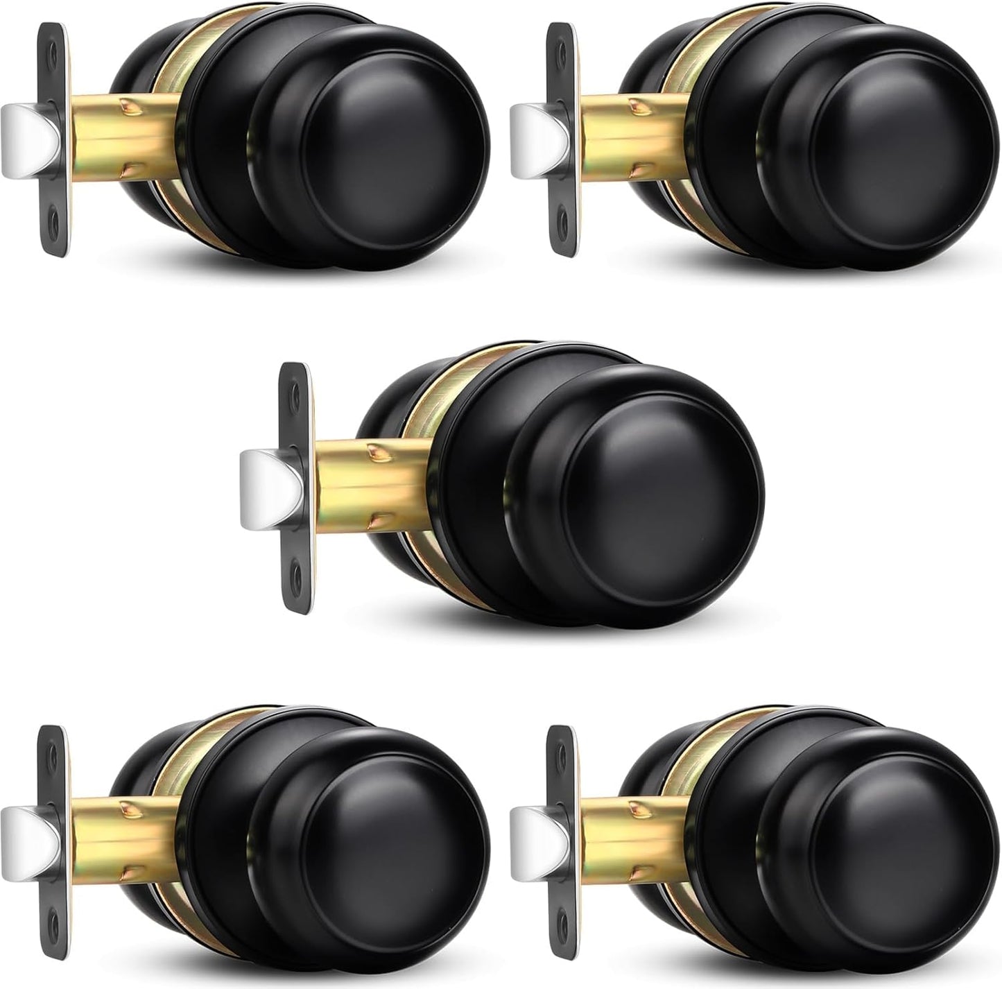 5 Pack Sopoby Black Round Keyless Door Knobs for Interior/Exterior, Passage Locking Set for Bedroom/Bathroom - Modern Black Design