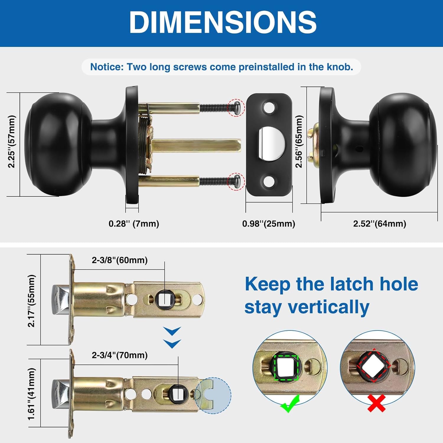 5 Pack Sopoby Black Round Keyless Door Knobs for Interior/Exterior, Passage Locking Set for Bedroom/Bathroom - Modern Black Design