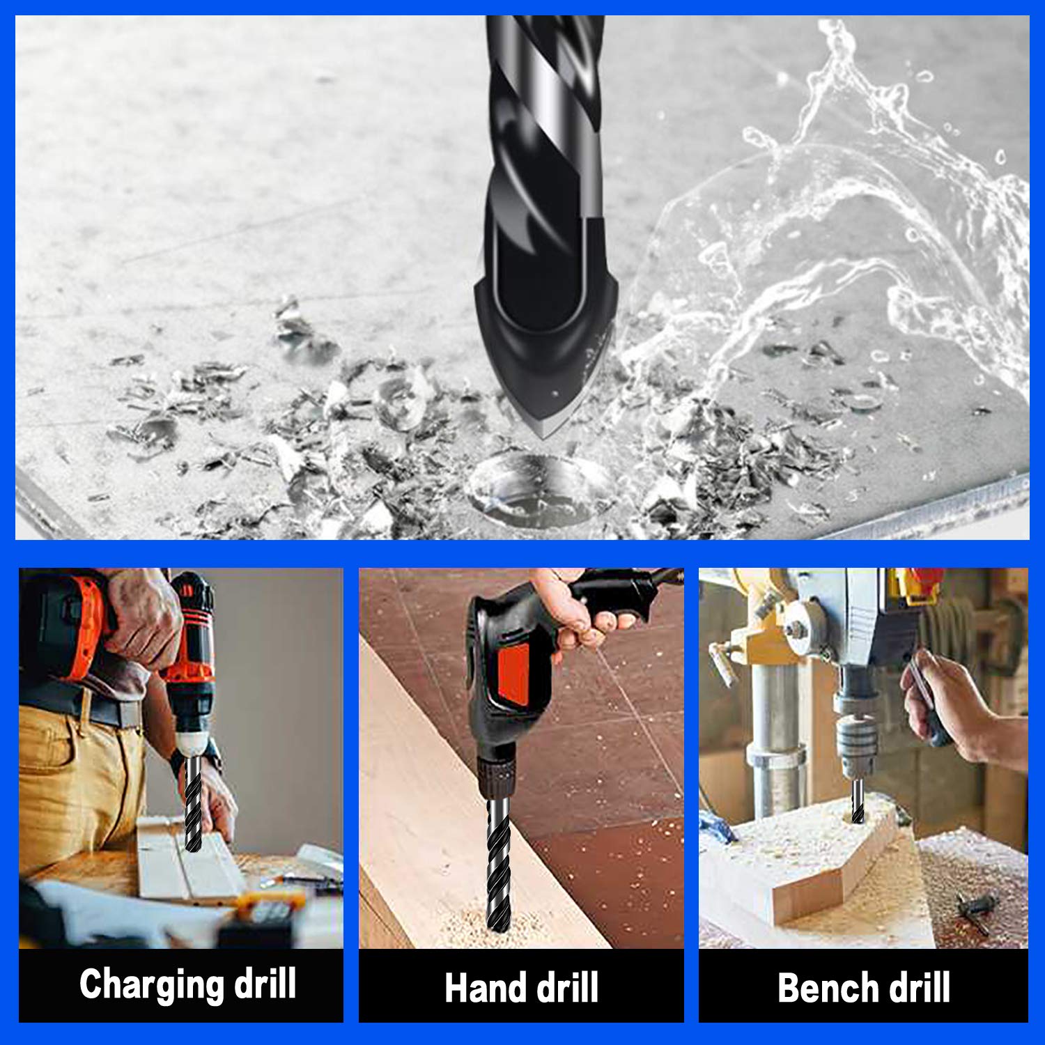 5-Piece 3/8“ Masonry Drill Bit Set for Tile, Glass, Ceramic, Brick, Stone, Metal, and Wood - Concrete, Cement, 3-Flat Shank, YG8 Carbide Tungsten Steel Alloy Tip