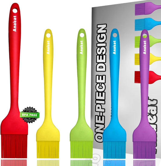 5-Piece Anaeat Silicone Basting Pastry Brush Set - Heat Resistant, Hygienic Design for BBQ, Grill, Baking - BPA Free & Dishwasher Safe - 10"+8.2