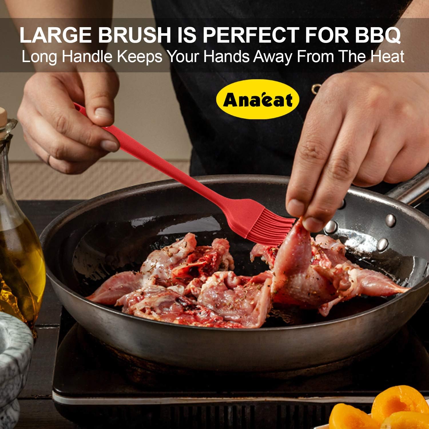 5-Piece Anaeat Silicone Basting Pastry Brush Set - Heat Resistant, Hygienic Design for BBQ, Grill, Baking - BPA Free & Dishwasher Safe - 10"+8.2