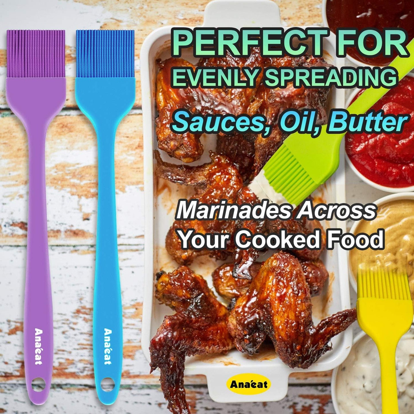 5-Piece Anaeat Silicone Basting Pastry Brush Set - Heat Resistant, Hygienic Design for BBQ, Grill, Baking - BPA Free & Dishwasher Safe - 10"+8.2