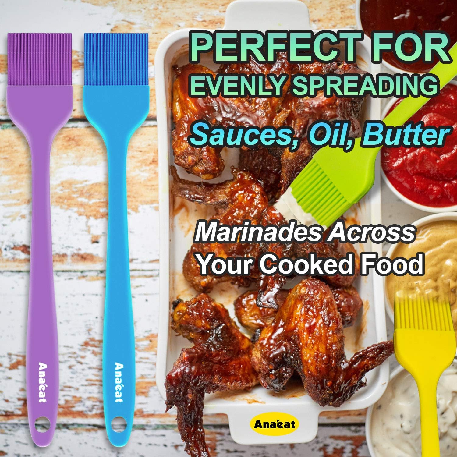 5-Piece Anaeat Silicone Basting Pastry Brush Set - Heat Resistant, Hygienic Design for BBQ, Grill, Baking - BPA Free & Dishwasher Safe - 10"+8.2