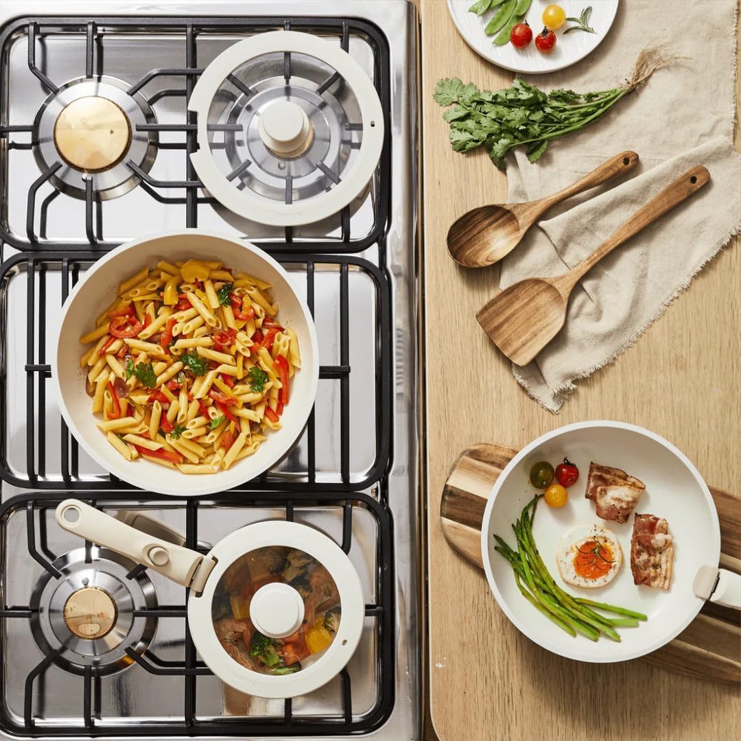 5-Piece Cream White Nonstick Cookware Set with Detachable Handle