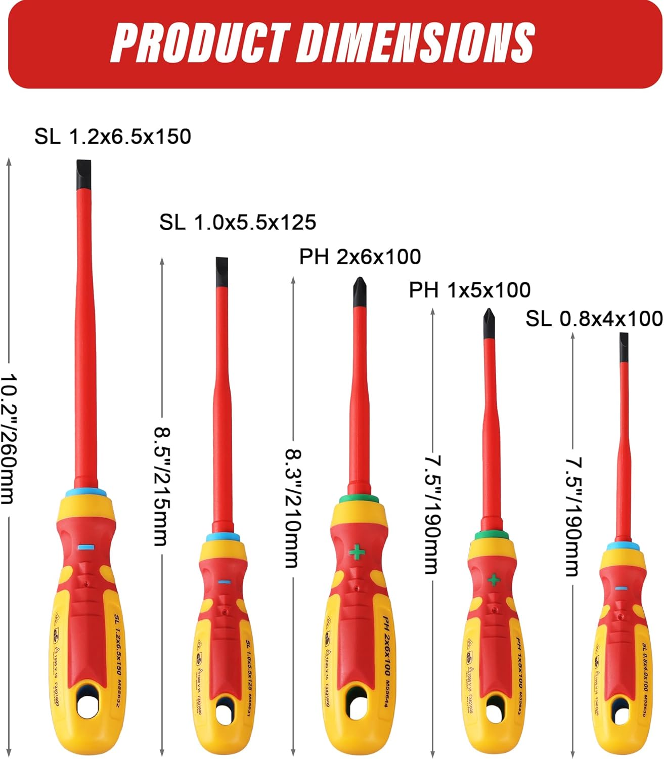 5-Piece Electrical Screwdriver Set with VDE Insulation for Electricians - Includes Phillips and Slotted Screwdrivers