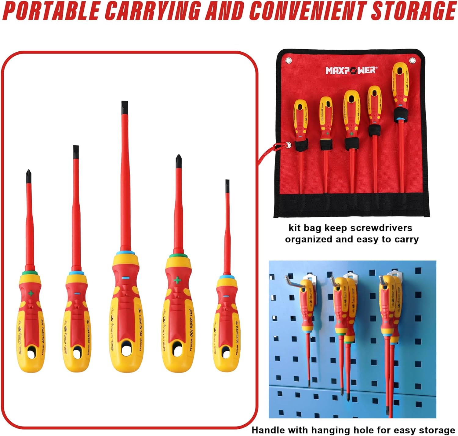 5-Piece Electrical Screwdriver Set with VDE Insulation for Electricians - Includes Phillips and Slotted Screwdrivers