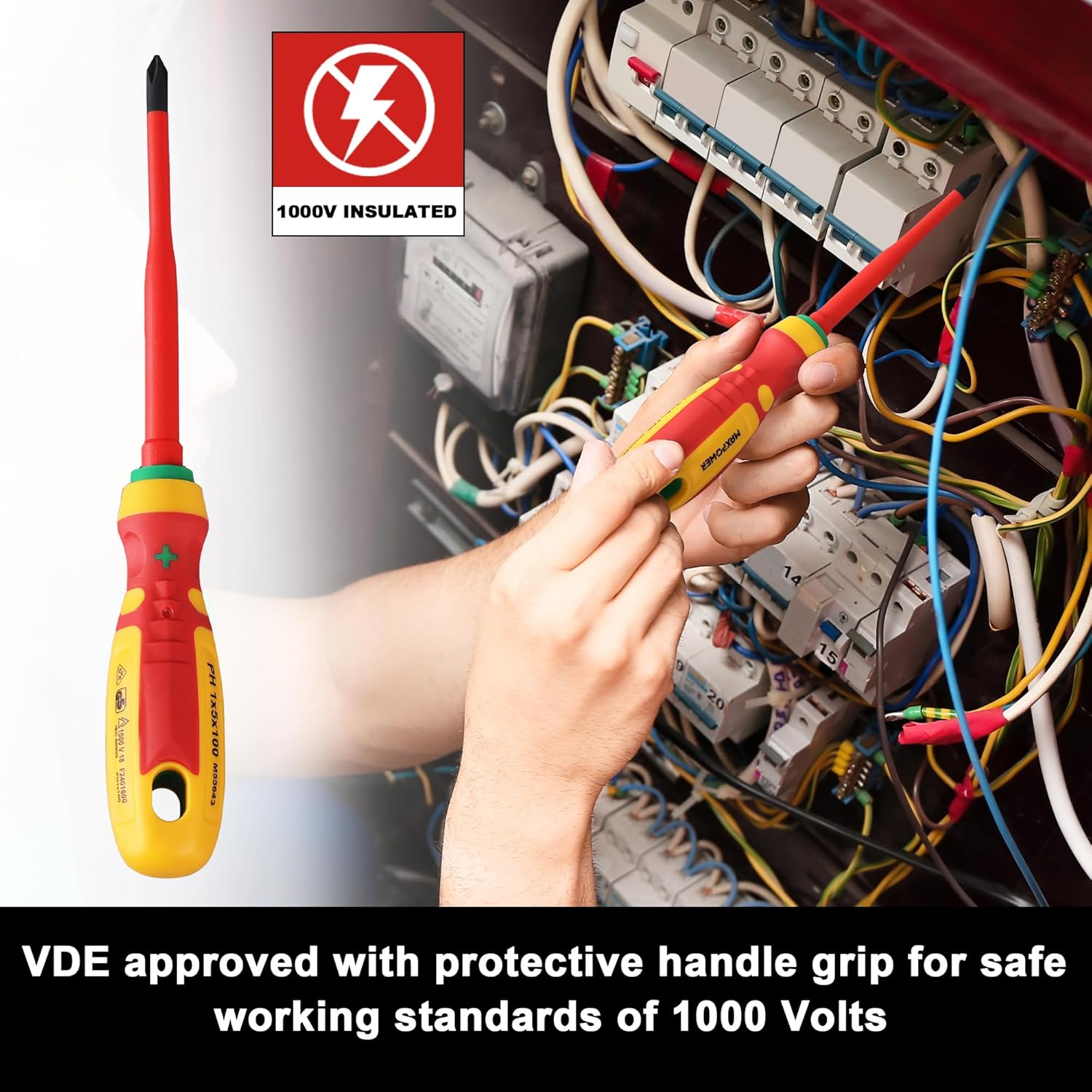 5-Piece Electrical Screwdriver Set with VDE Insulation for Electricians - Includes Phillips and Slotted Screwdrivers