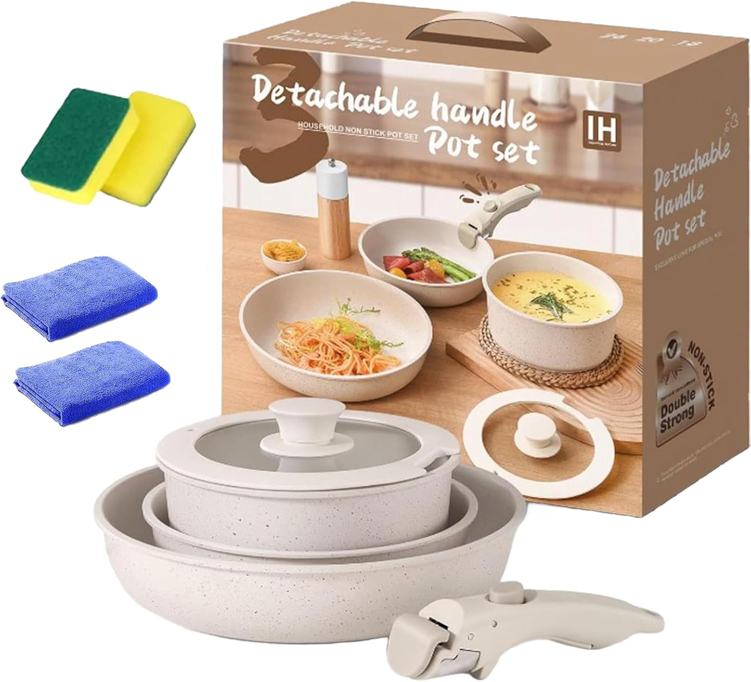 5-Piece Gourmetific Nonstick Ceramic Cookware Set with Detachable Handles