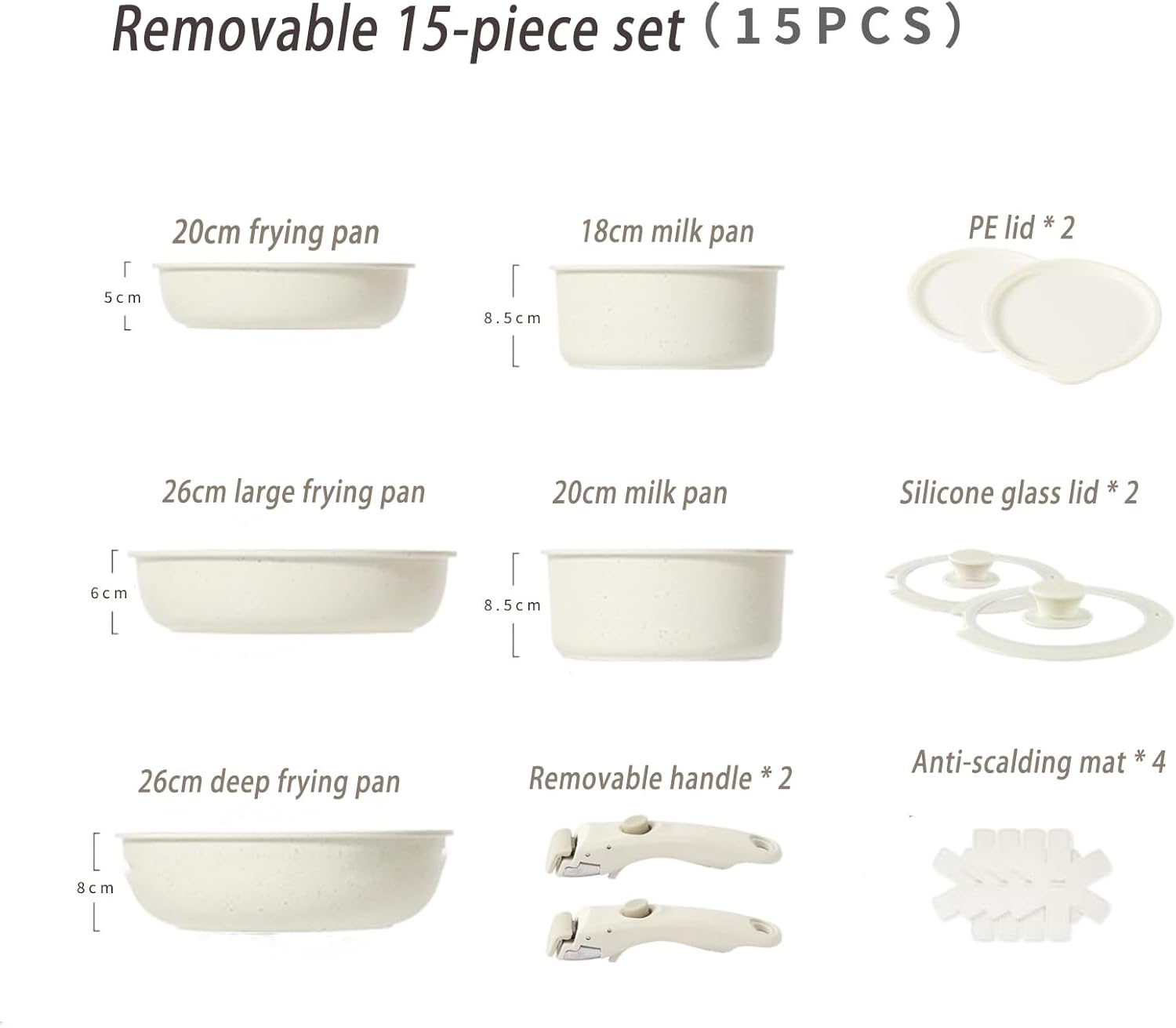 5-Piece Gourmetific Nonstick Ceramic Cookware Set with Detachable Handles