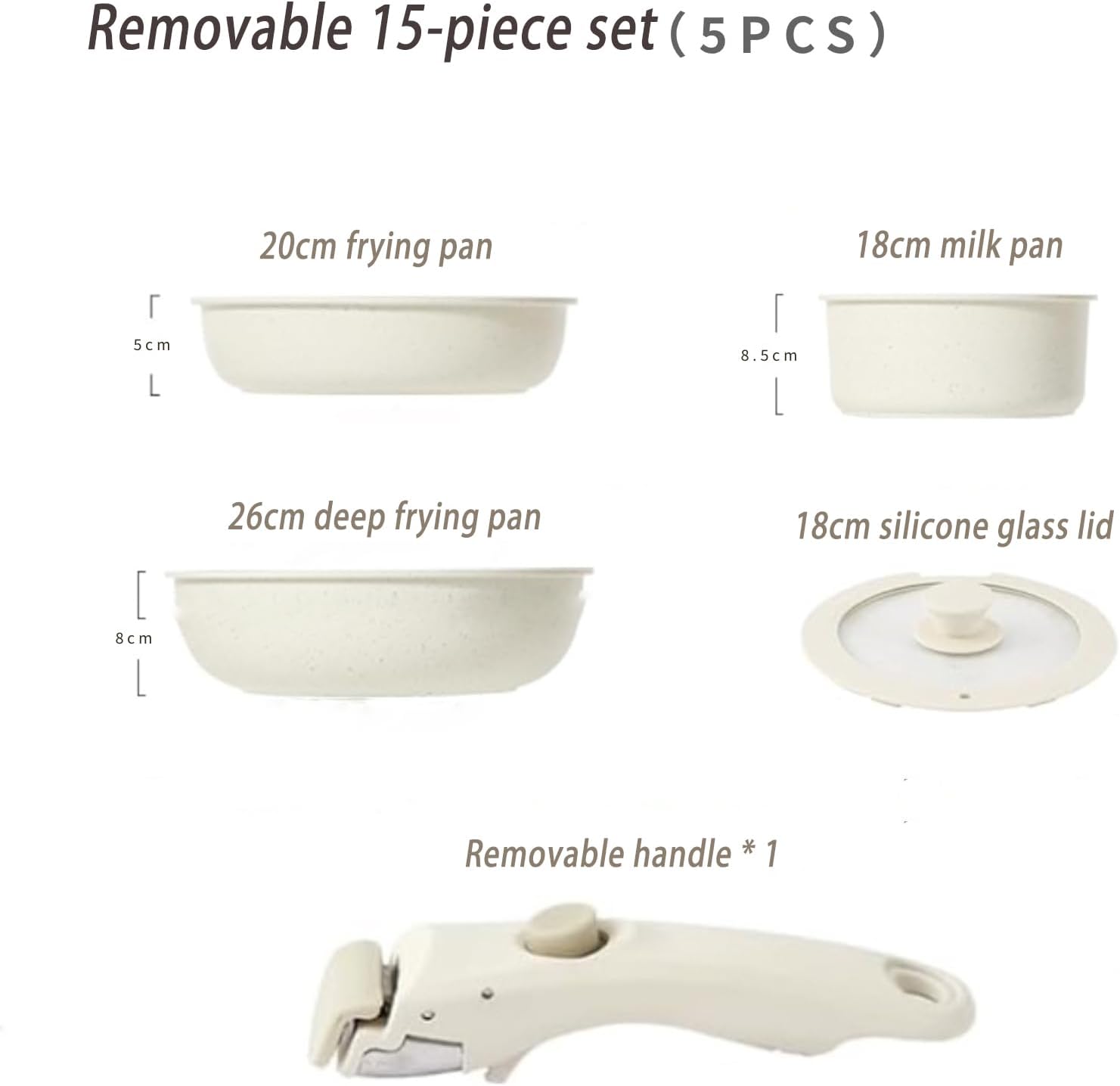 5-Piece Gourmetific Nonstick Ceramic Cookware Set with Detachable Handles