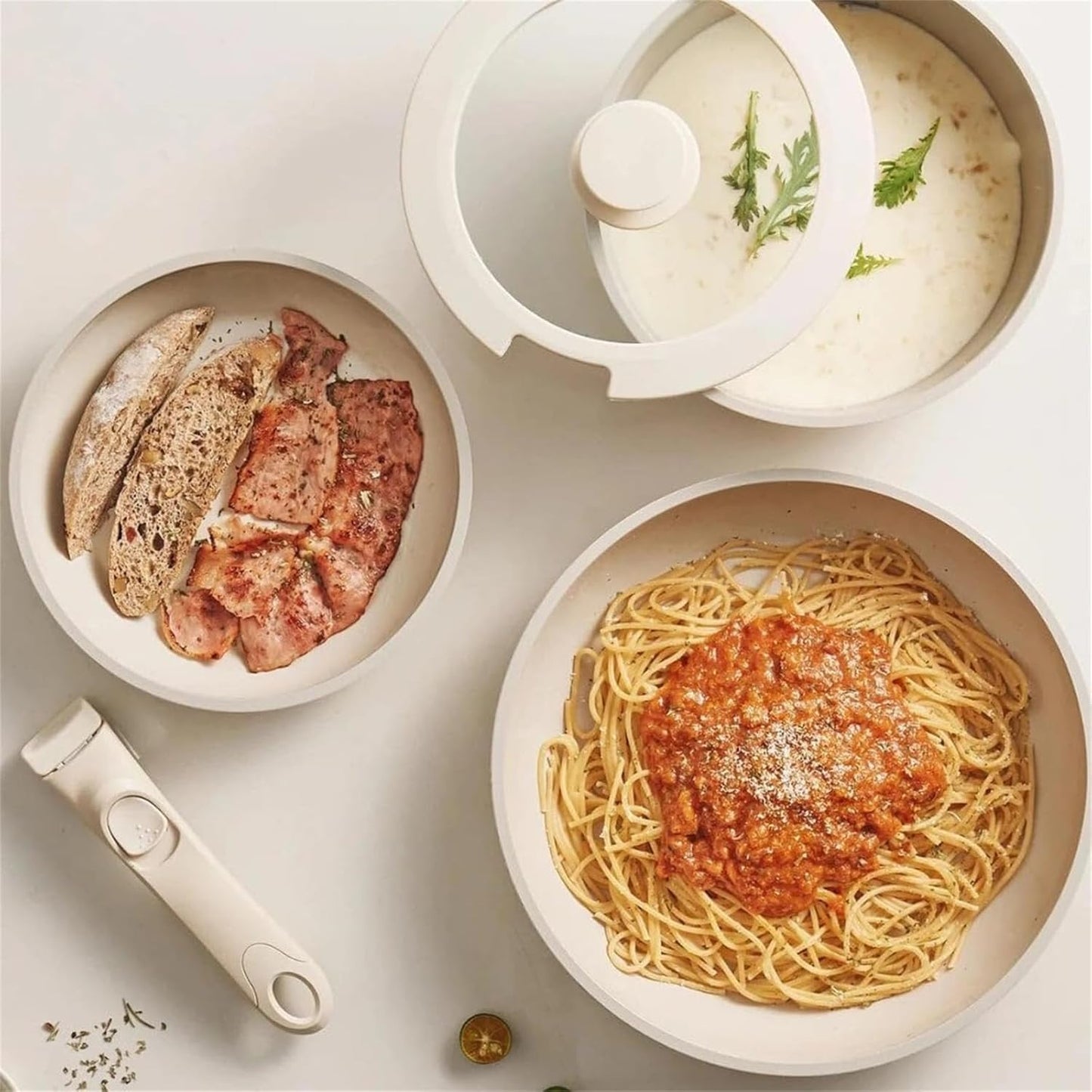 5-Piece Gourmetific Nonstick Ceramic Cookware Set with Detachable Handles