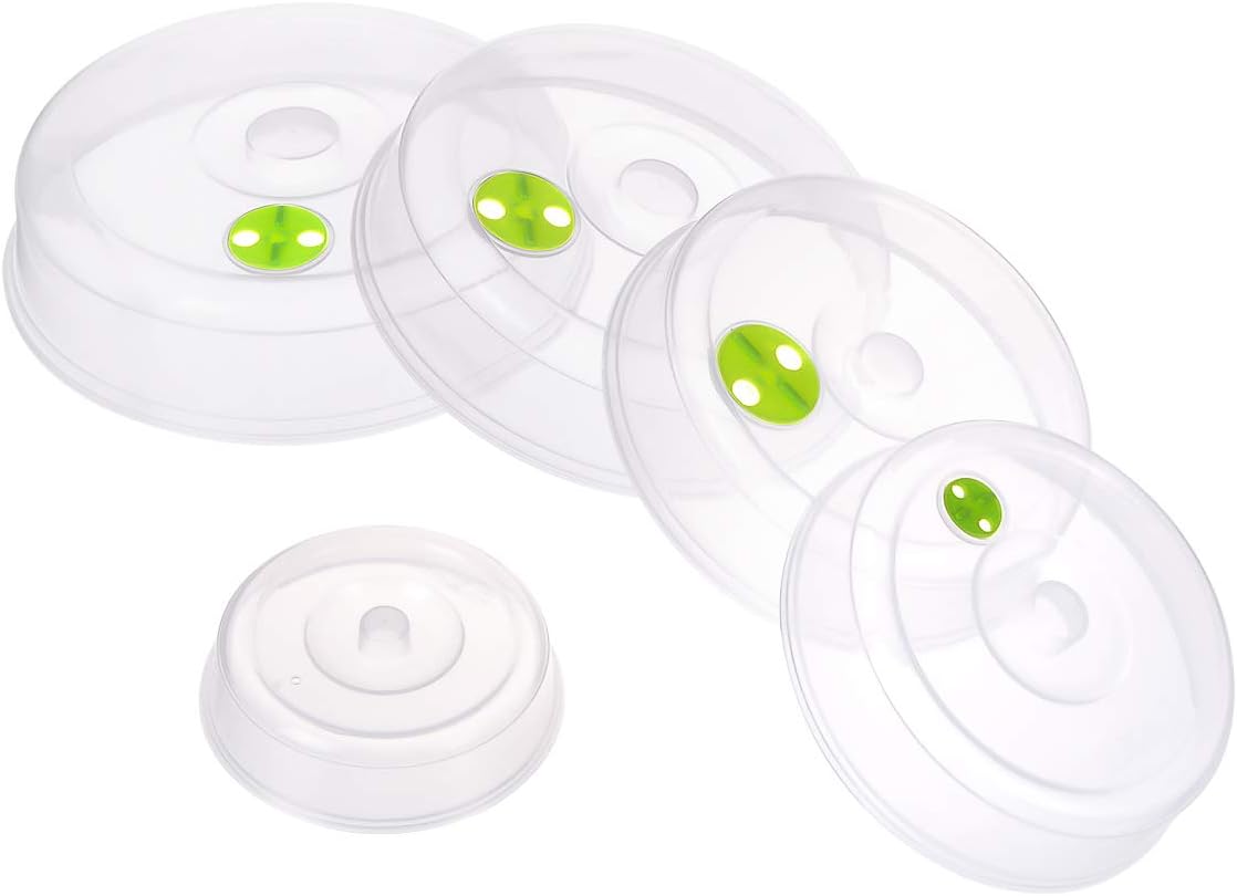 5-Piece Set Microwave Plate Covers with Adjustable Steam Vents - Splatter Guards in Mixed Sizes for Large & Small Plates and Bowls