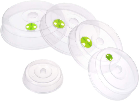 5-Piece Set Microwave Plate Covers with Adjustable Steam Vents - Splatter Guards in Mixed Sizes for Large & Small Plates and Bowls