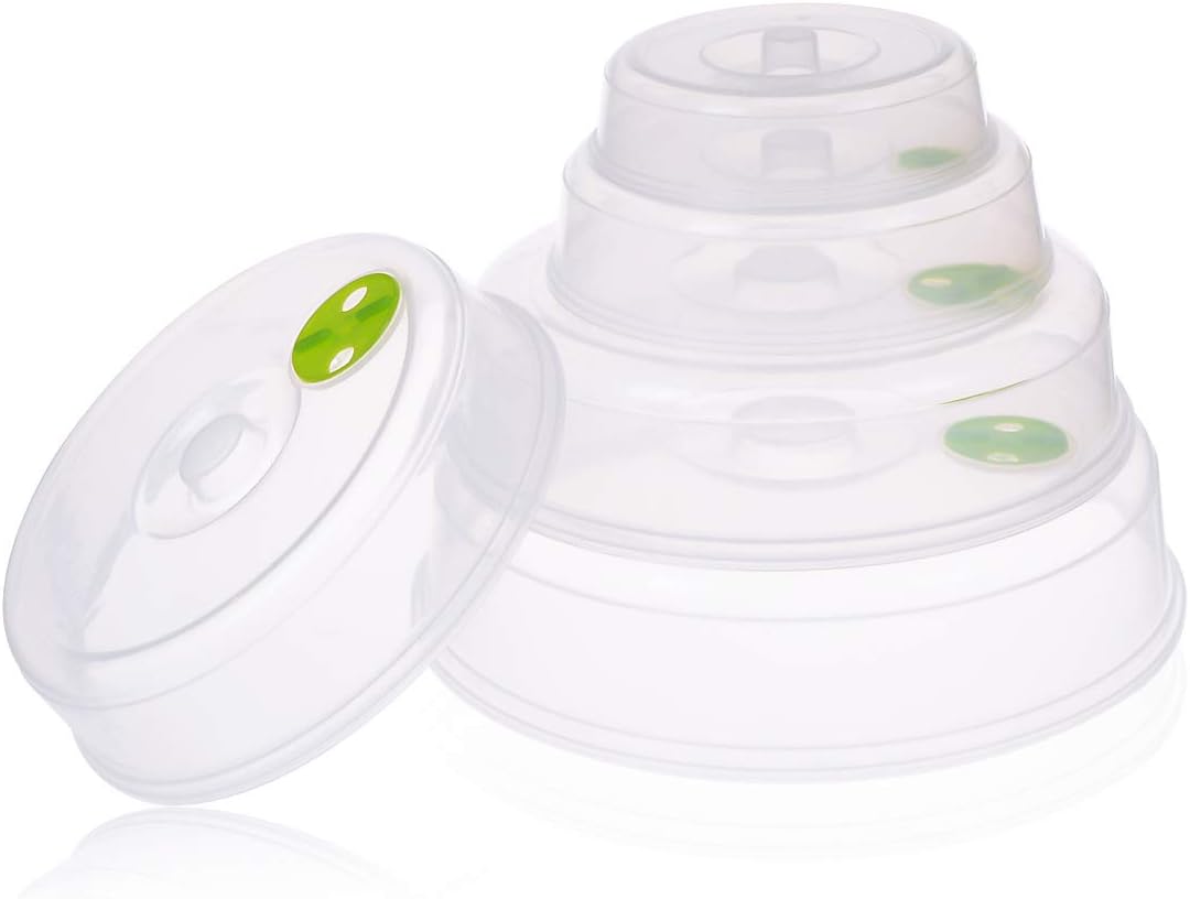5-Piece Set Microwave Plate Covers with Adjustable Steam Vents - Splatter Guards in Mixed Sizes for Large & Small Plates and Bowls