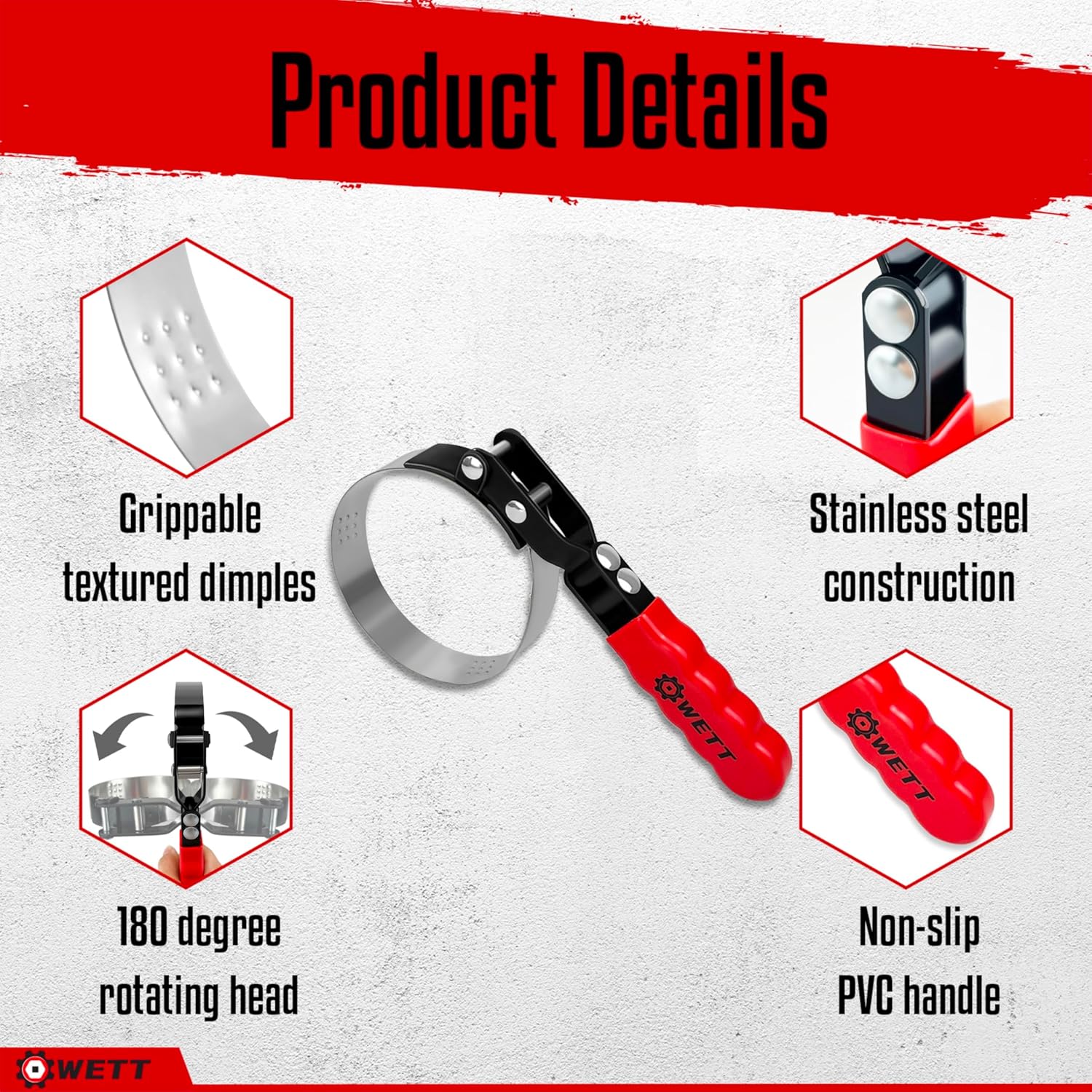 5-Piece Swivel Oil Filter Wrench Set with Adjustable Plier - Stainless Steel Removal Tool for Standard Filters (2-3/4" to 5-1/4")