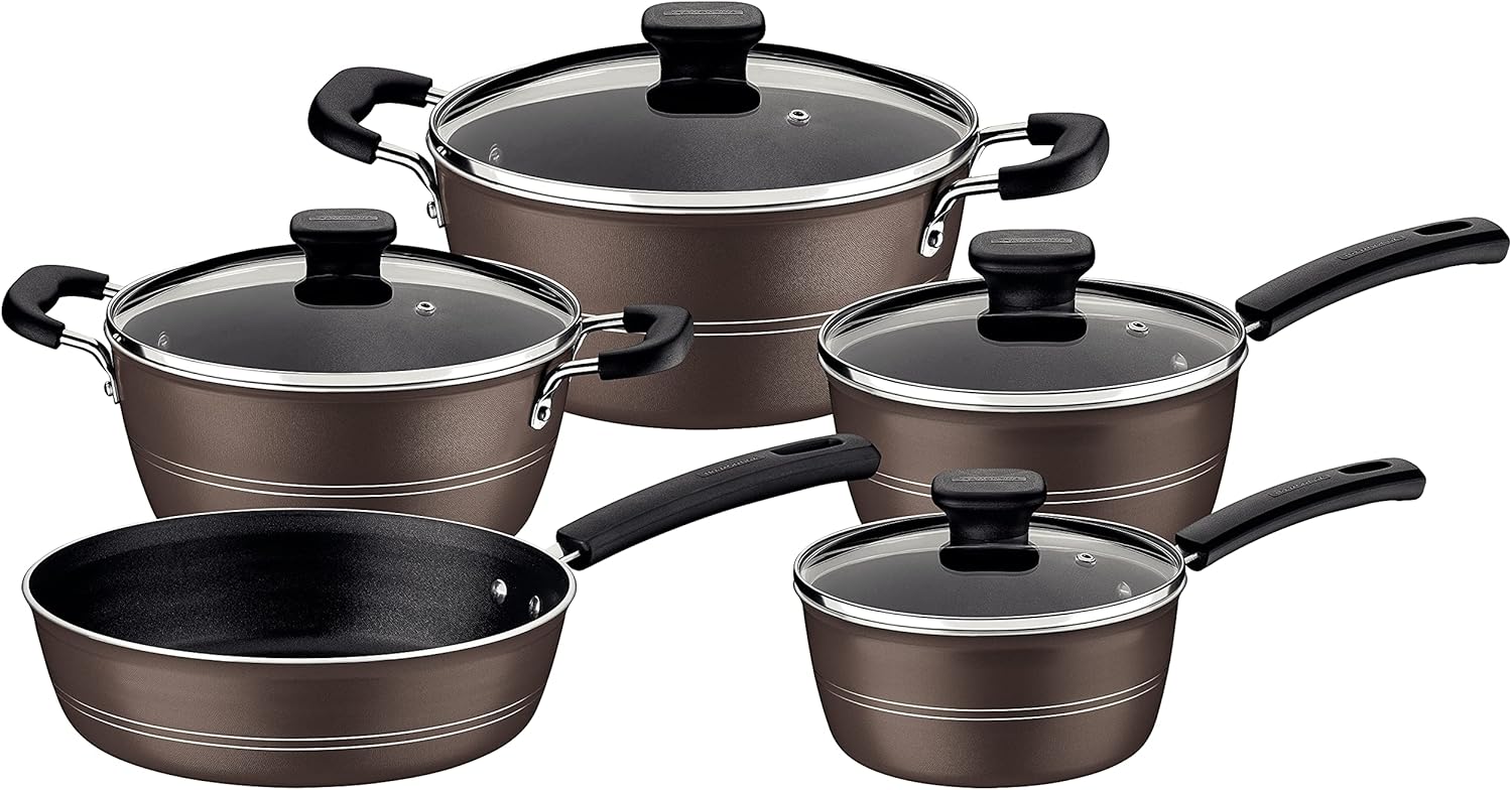 5 Piece Tramontina Sicilia Aluminum Nonstick Cookware Set in Hazelnut Color
