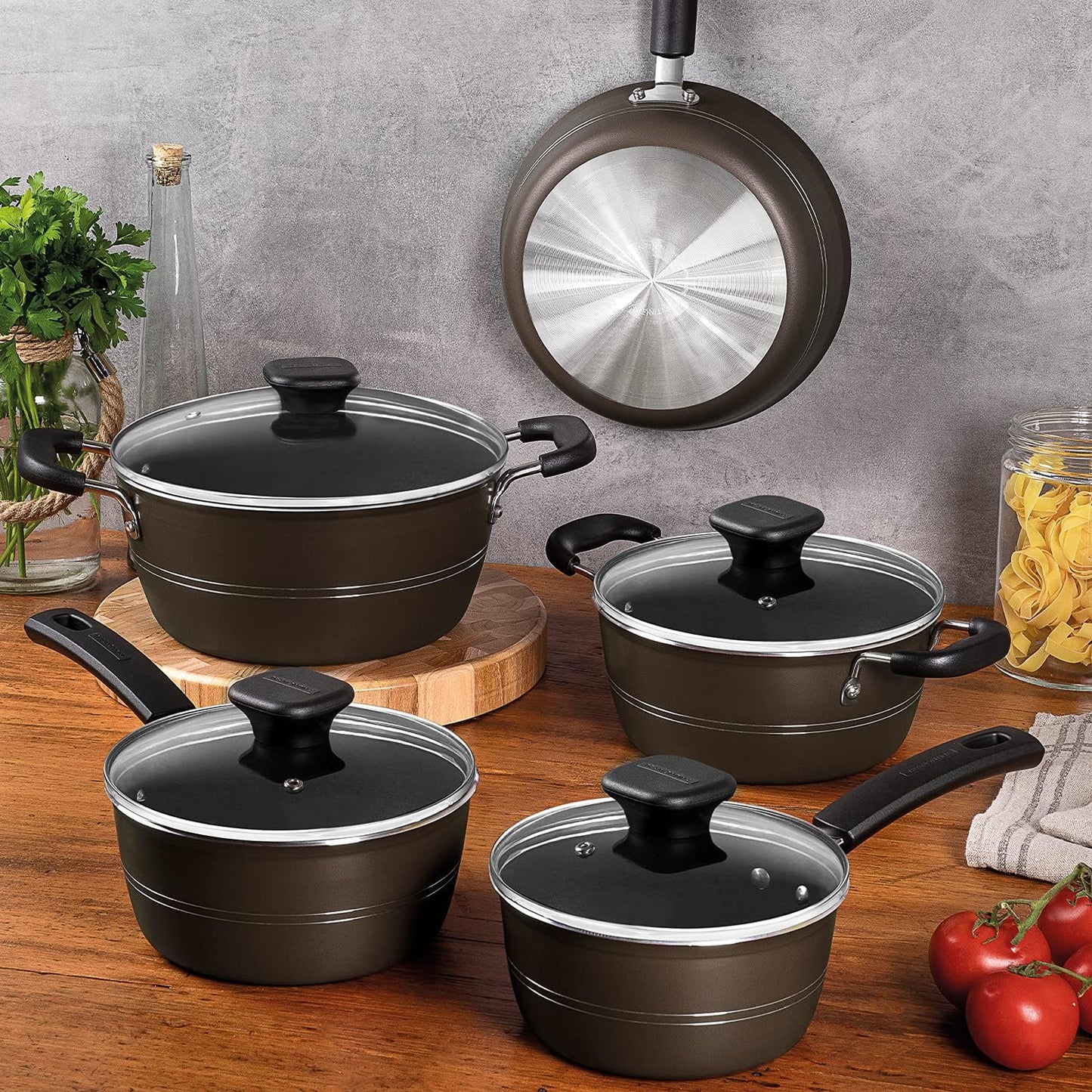 5 Piece Tramontina Sicilia Aluminum Nonstick Cookware Set in Hazelnut Color