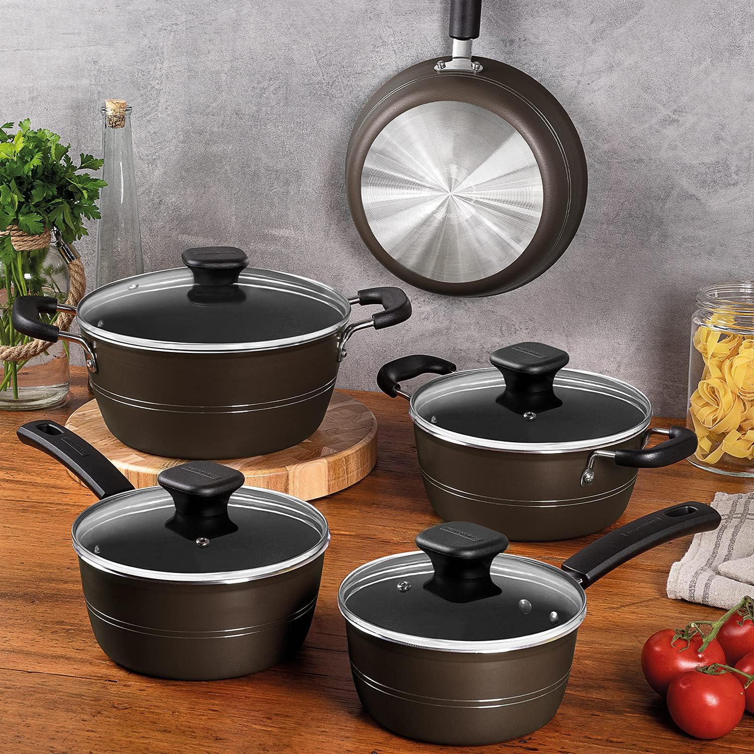 5 Piece Tramontina Sicilia Aluminum Nonstick Cookware Set in Hazelnut Color