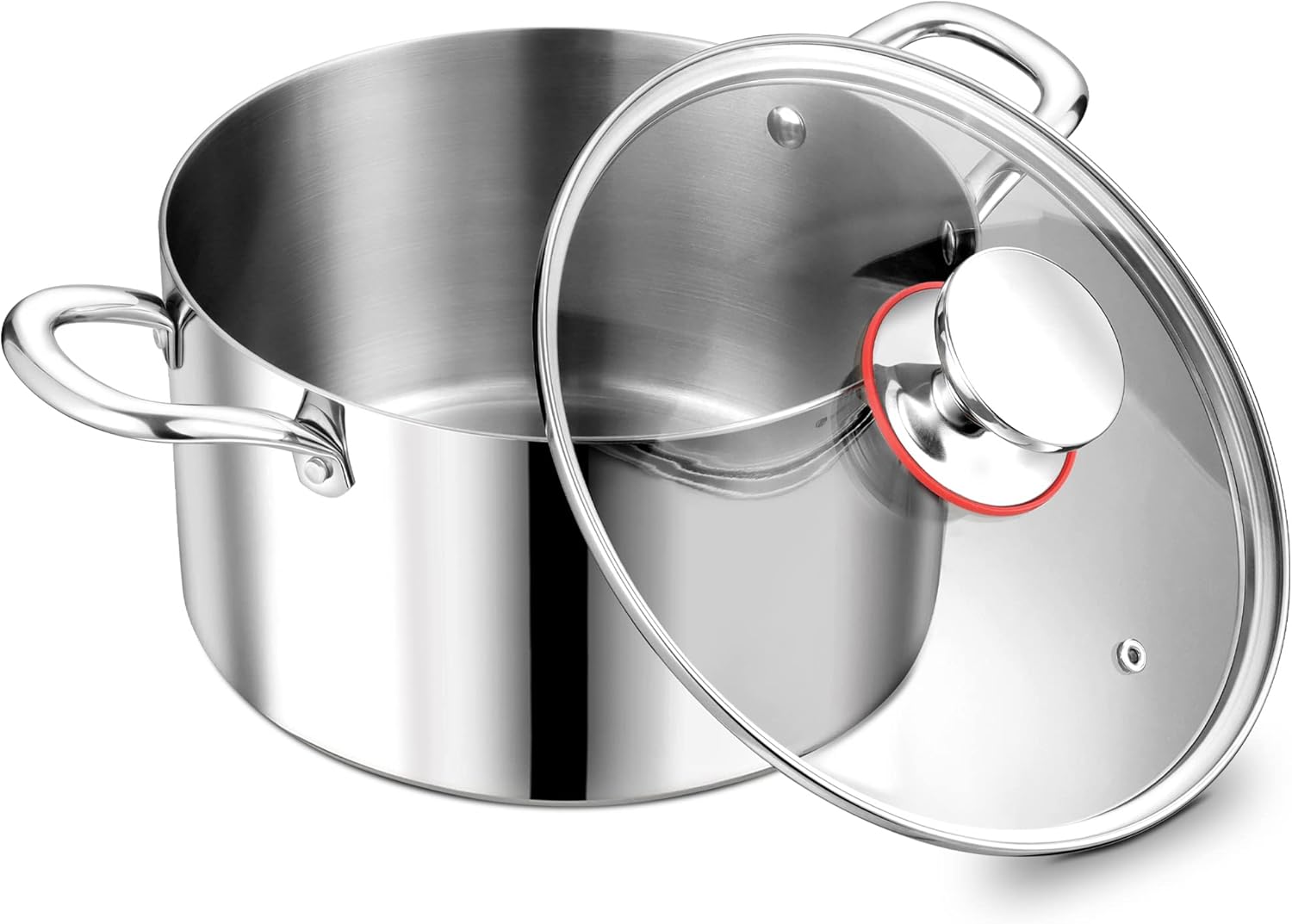5 QT Tri-Ply Stainless Steel Stockpot with Visible Lid - Induction Cooking Pot for All Stoves - Heavy-Duty Dishwasher Safe Pot