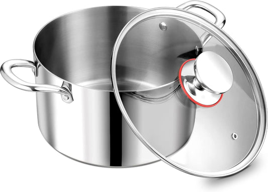 5 QT Tri-Ply Stainless Steel Stockpot with Visible Lid - Induction Cooking Pot for All Stoves - Heavy-Duty Dishwasher Safe Pot