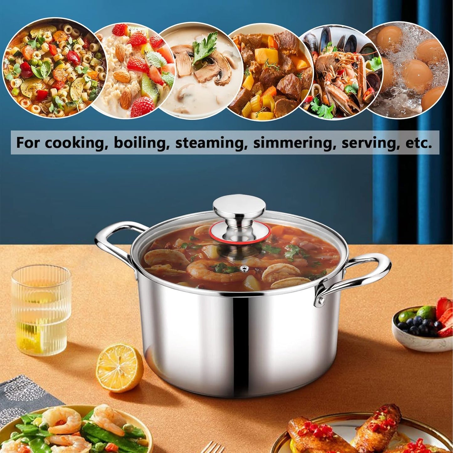 5 QT Tri-Ply Stainless Steel Stockpot with Visible Lid - Induction Cooking Pot for All Stoves - Heavy-Duty Dishwasher Safe Pot