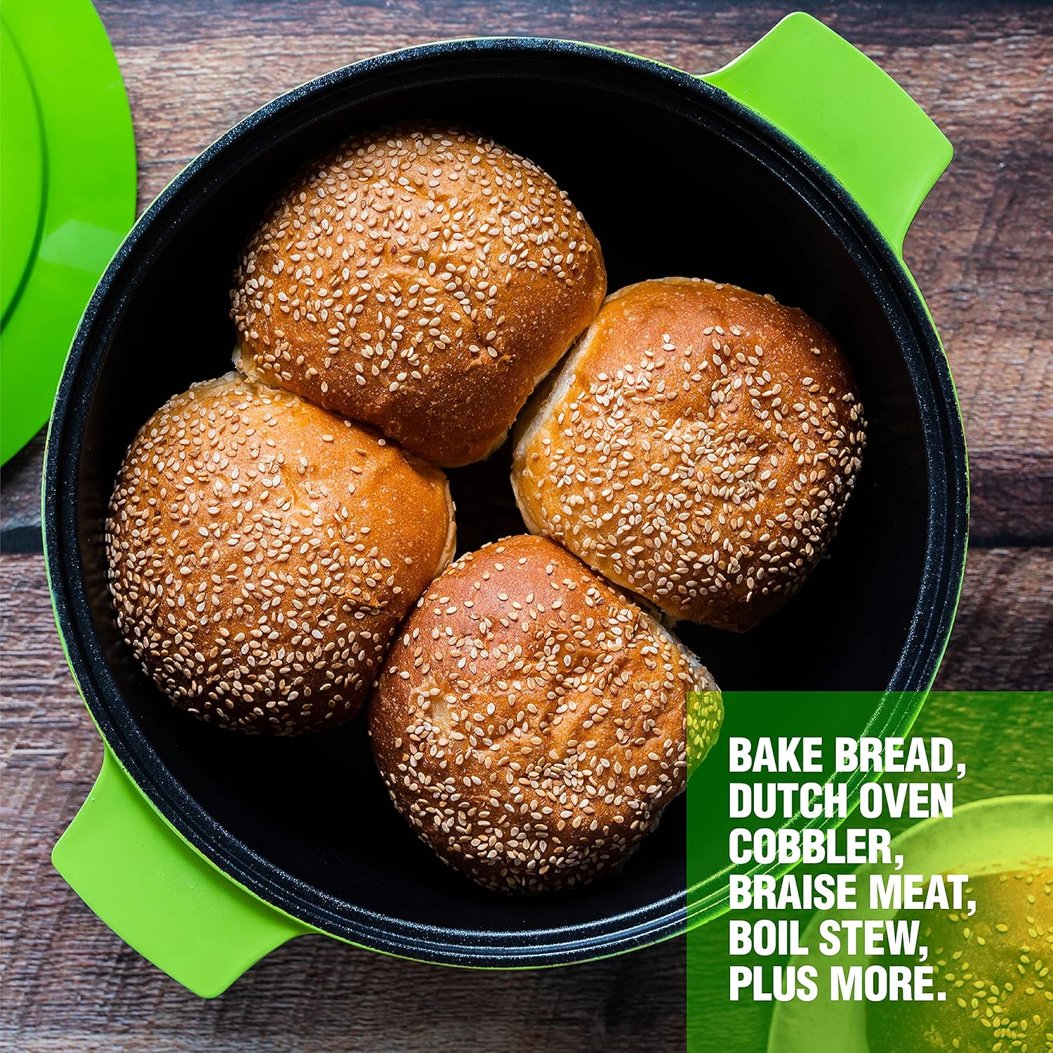 5 Quart Granitestone Dutch Oven: Nonstick Enameled Aluminum Pot with Lid, Oven Safe, Induction Capable - Green, PFOA Free