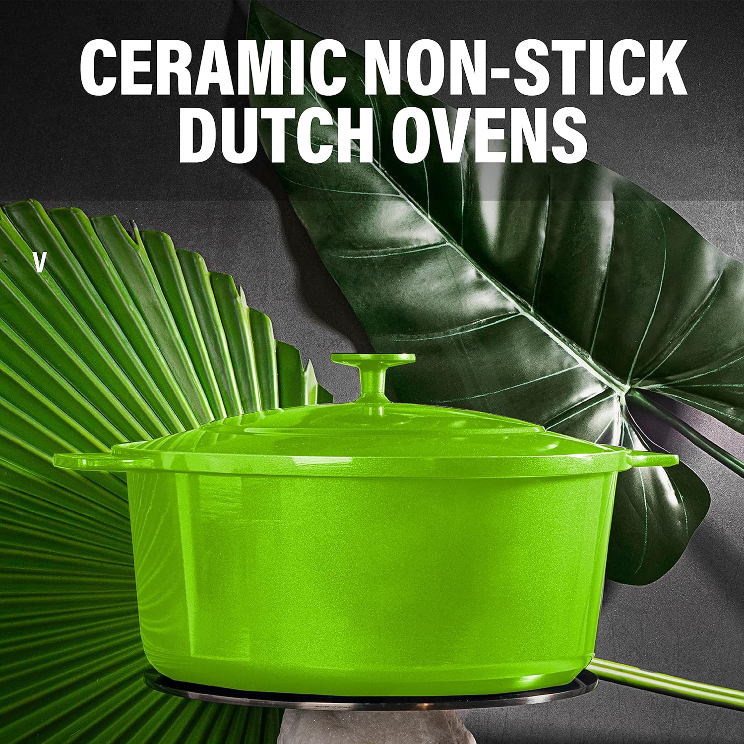 5 Quart Granitestone Dutch Oven: Nonstick Enameled Aluminum Pot with Lid, Oven Safe, Induction Capable - Green, PFOA Free
