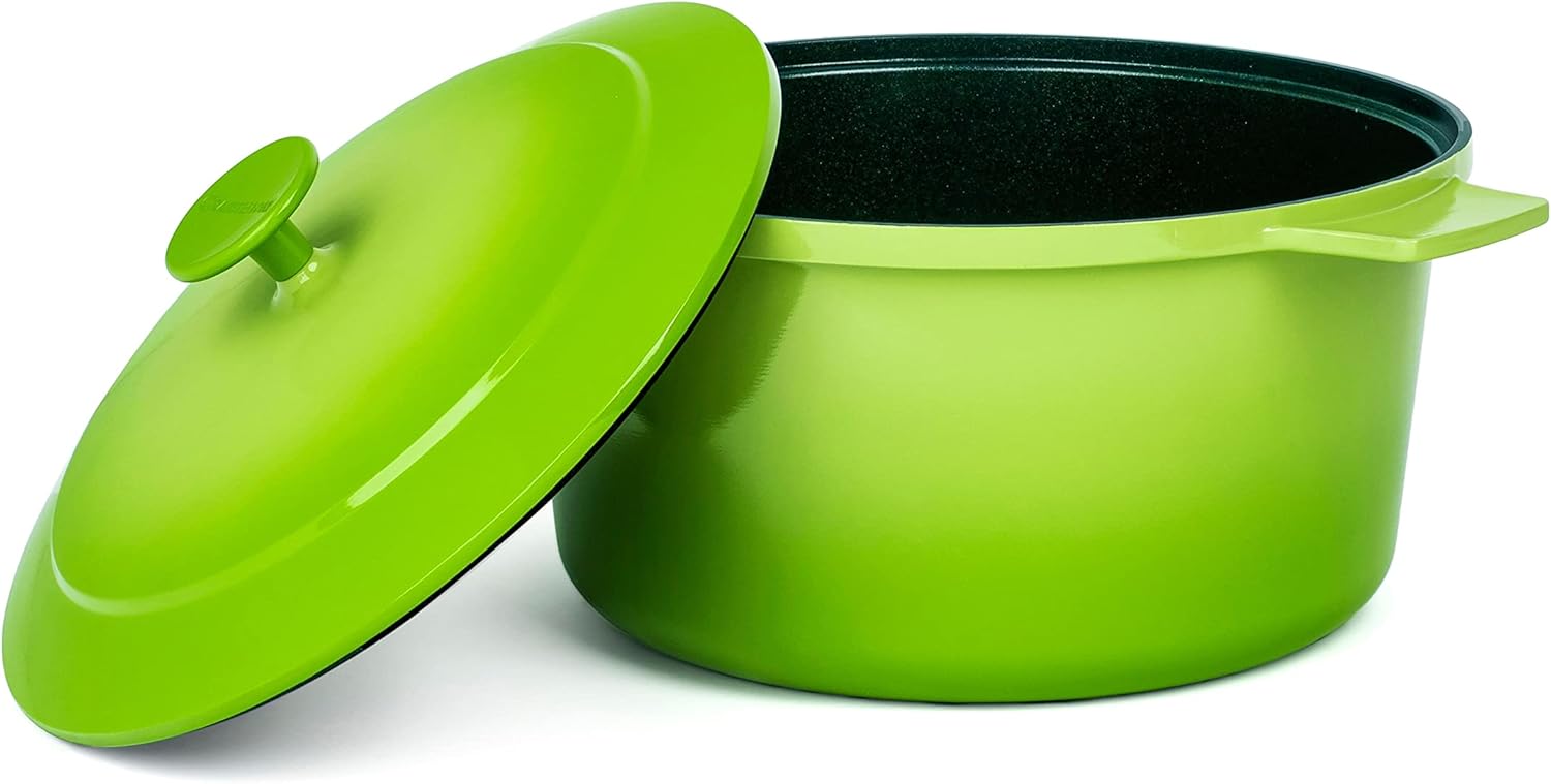 5 Quart Granitestone Dutch Oven: Nonstick Enameled Aluminum Pot with Lid, Oven Safe, Induction Capable - Green, PFOA Free