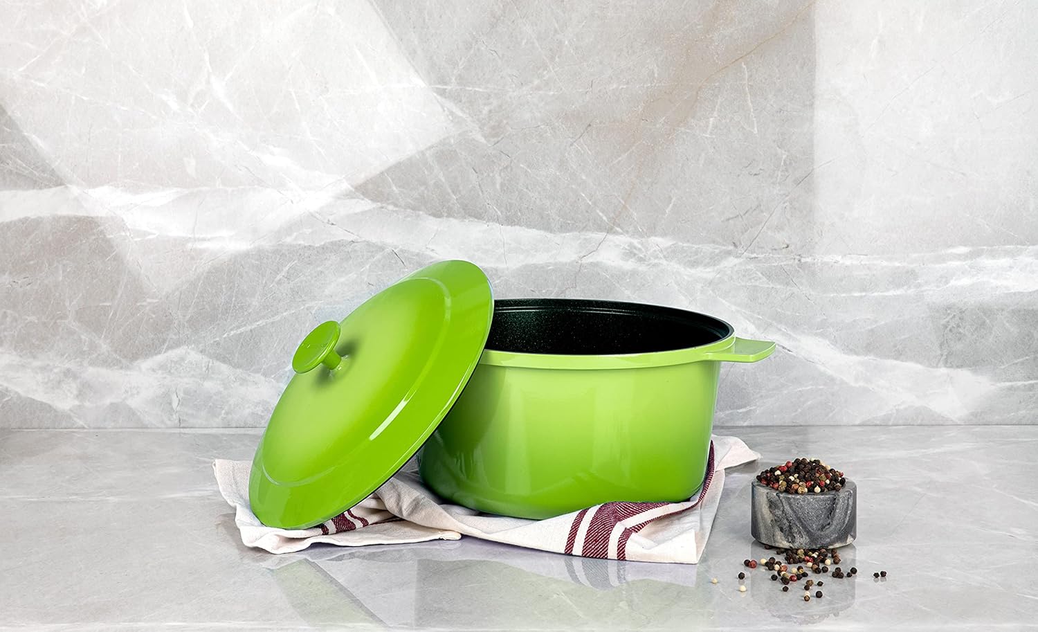 5 Quart Granitestone Dutch Oven: Nonstick Enameled Aluminum Pot with Lid, Oven Safe, Induction Capable - Green, PFOA Free