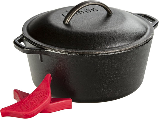 5 Quart Lodge Cast Iron Dutch Oven with Handle Holders - Black/Red - L8DOL3HH41PLT