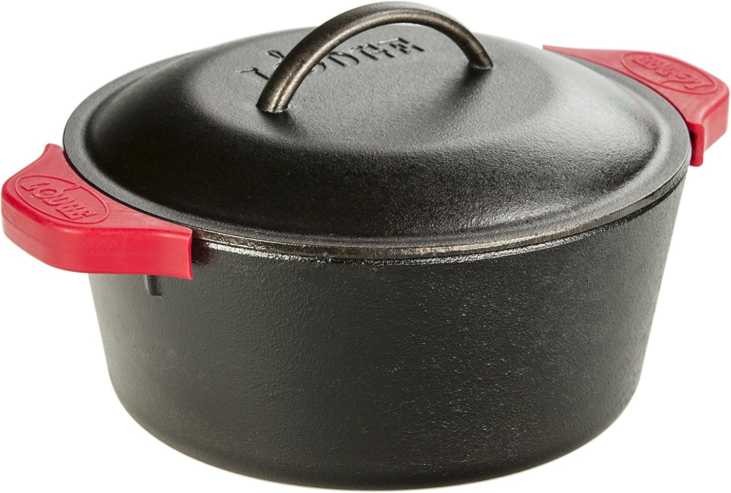 5 Quart Lodge Cast Iron Dutch Oven with Handle Holders - Black/Red - L8DOL3HH41PLT