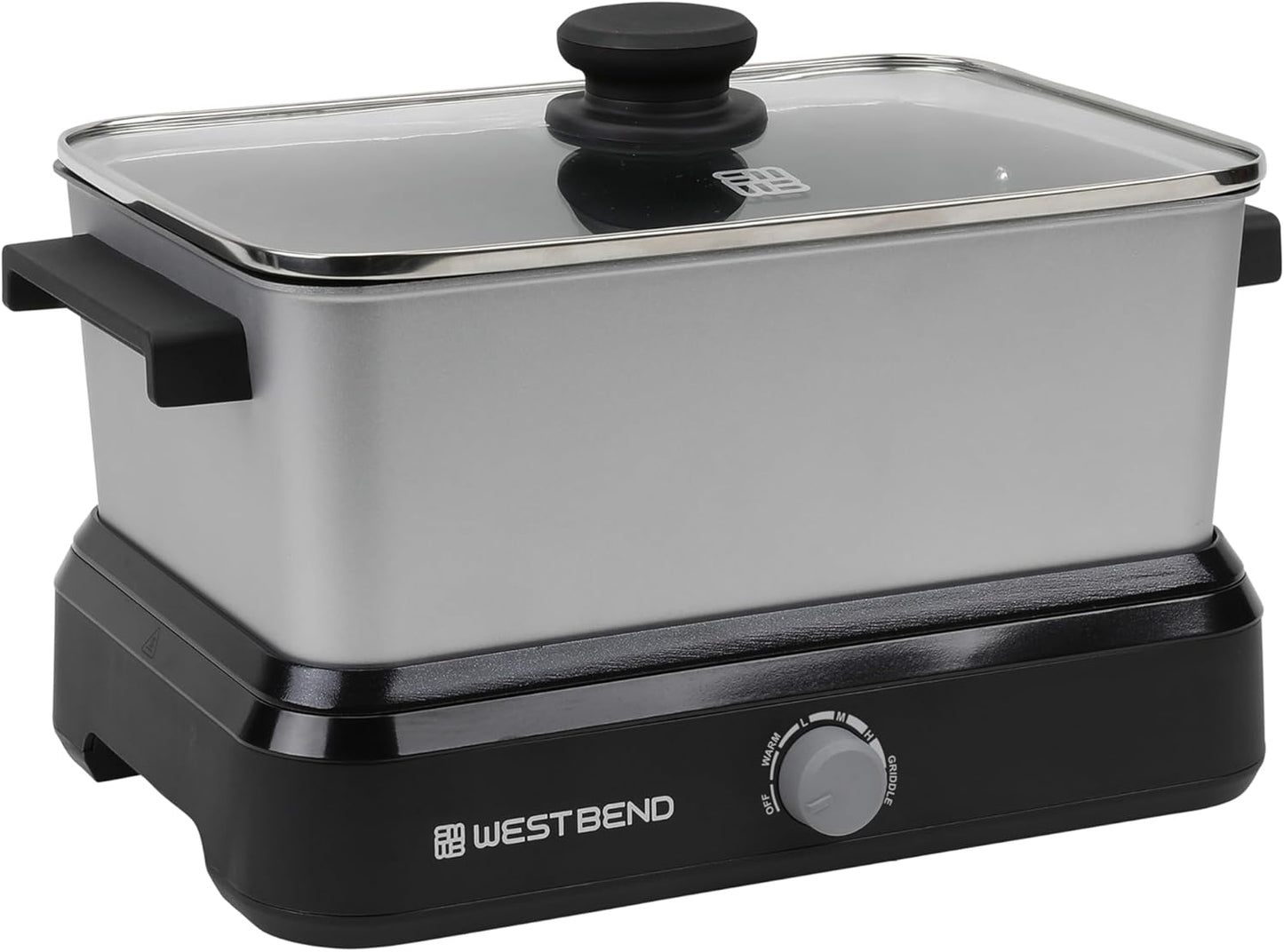 5-Quart West Bend Slow Cooker with Variable Temperature Control, Non-stick Vessel, Travel Lid, and Thermal Case - Silver