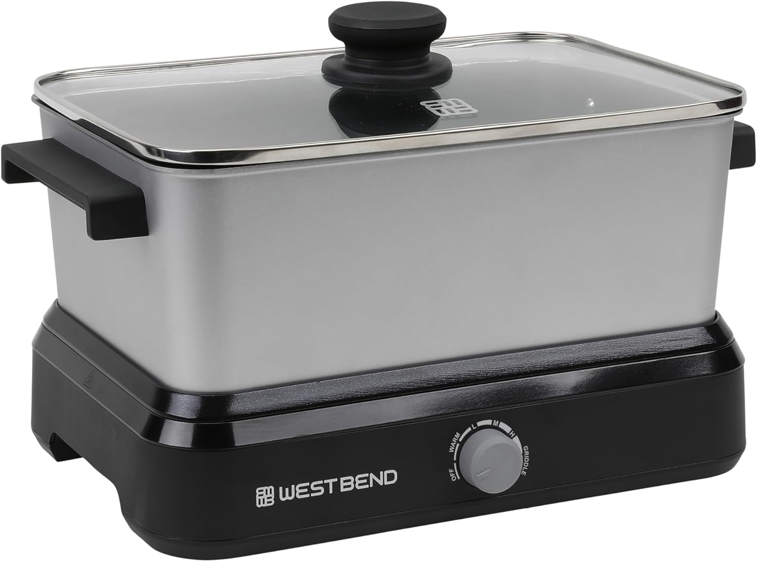5-Quart West Bend Slow Cooker with Variable Temperature Control, Non-stick Vessel, Travel Lid, and Thermal Case - Silver