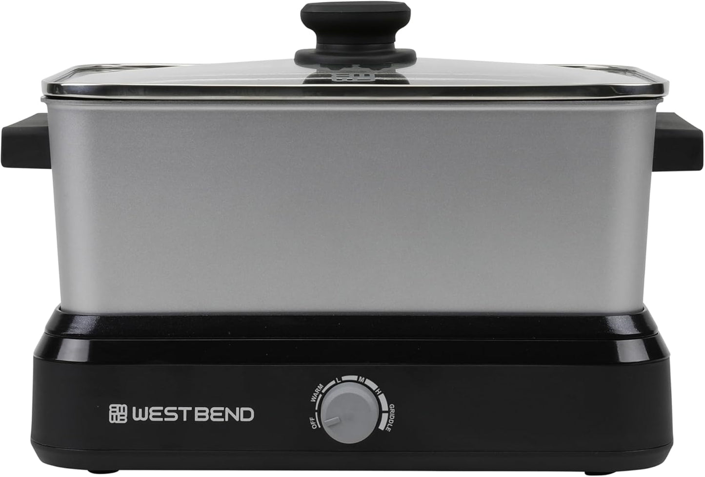 5-Quart West Bend Slow Cooker with Variable Temperature Control, Non-stick Vessel, Travel Lid, and Thermal Case - Silver