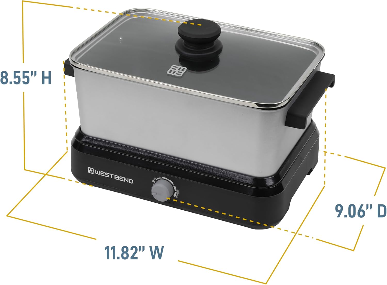 5-Quart West Bend Slow Cooker with Variable Temperature Control, Non-stick Vessel, Travel Lid, and Thermal Case - Silver