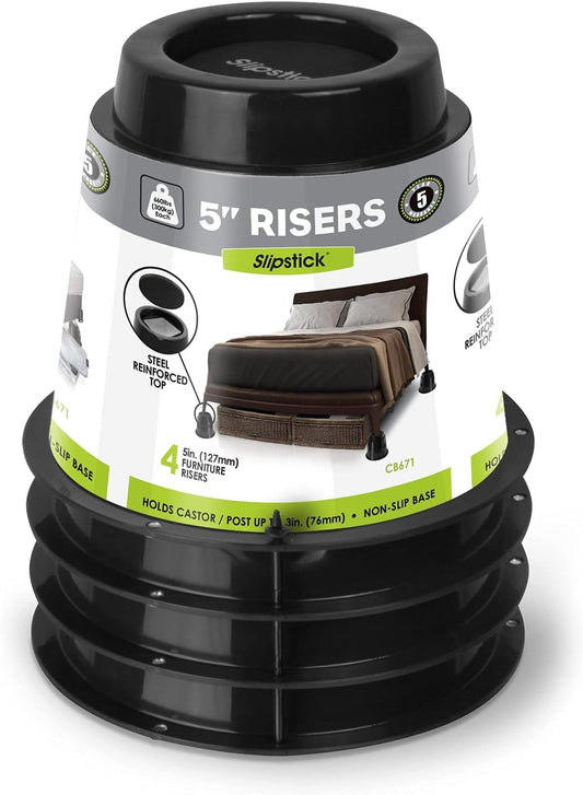 5" Round Black Bed Risers/Furniture Lifts - Set of 4, Supports 2,640 lbs, Stackable with Steel Reinforced Holder Top - Compatible with CB674 & CB672