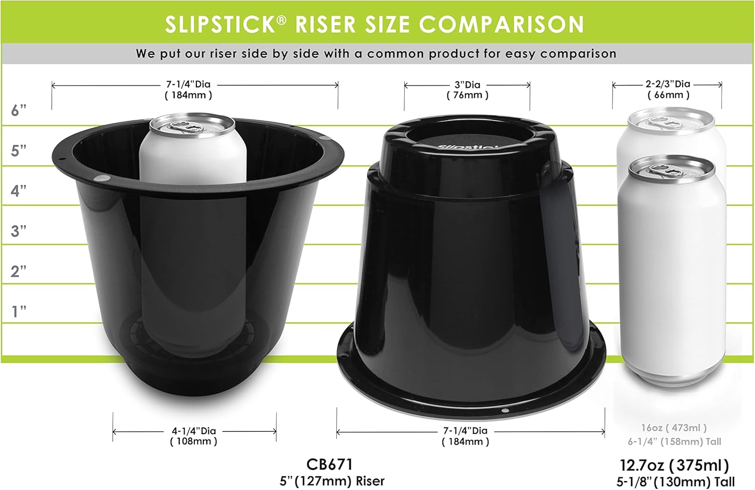 5" Round Black Bed Risers/Furniture Lifts - Set of 4, Supports 2,640 lbs, Stackable with Steel Reinforced Holder Top - Compatible with CB674 & CB672